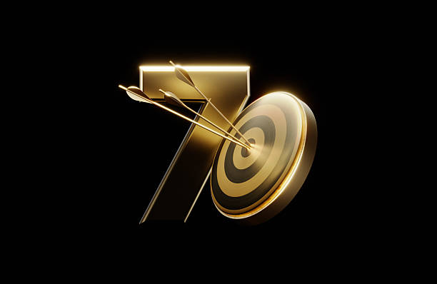 istock Gold Colored Number 7 And Bull's Eye Target On Black Background 2207964636
