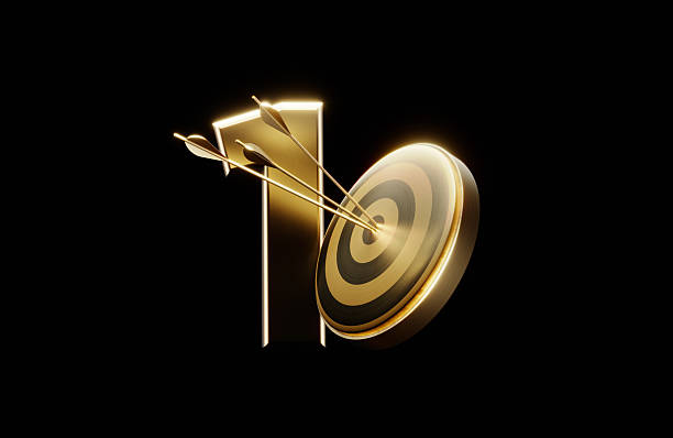 istock Gold Colored Number 1 And Bull's Eye Target On Black Background 2207965127