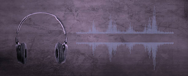 istock Professional microphone with waveform and headphones on background banner. Podcast or recording studio background 2207965558
