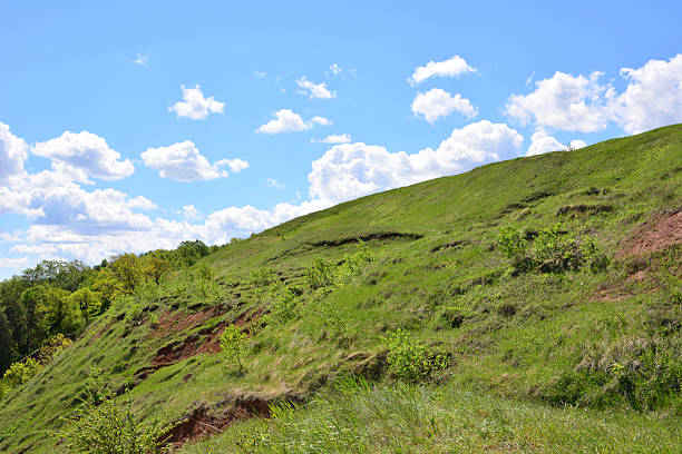 istock A beautiful hillside covered in green grass under a blue sky with fluffy white clouds 2207967237