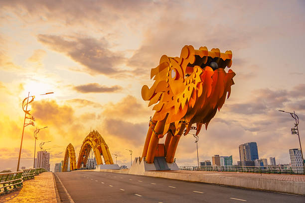 Head View of Dragon bridge at sunset time evening
