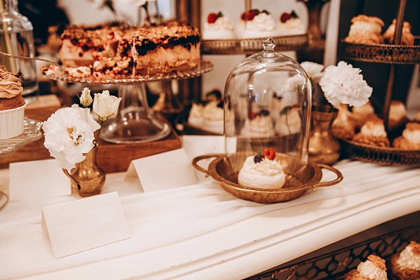 istock Empty White Place Card on a Dessert Table – Elegant Wedding Detail 2207970444