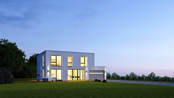 istock Modern cubic villa in the evening 2207976311