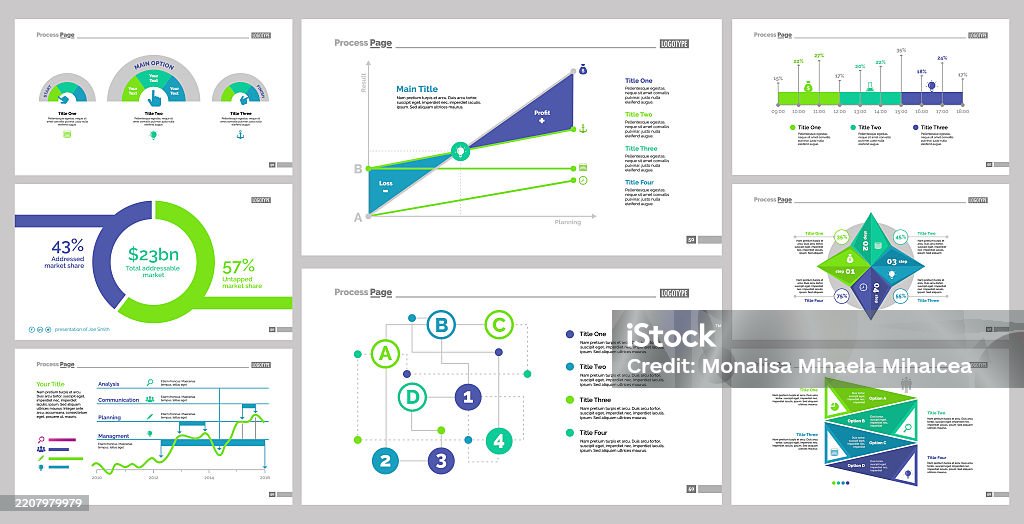 Statistics Screen Layout Eight Statistics Slide Templates Set Stock Illustration - Download ...