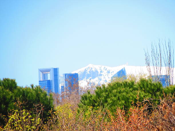 istock Skyline of Madrid against snowcapped mountains . 2207980189