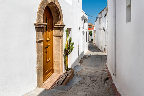Beautiful medieval architecture of Lindos town in Rhodes, Greece.