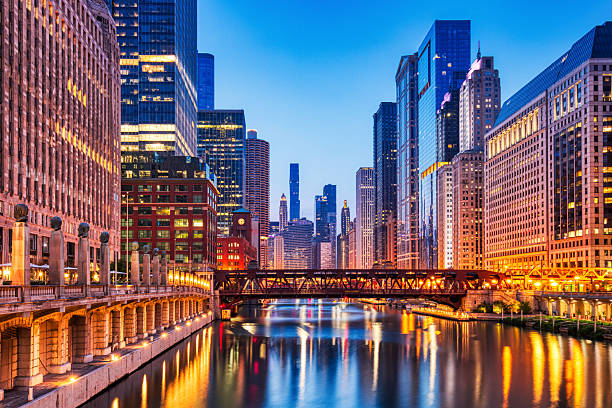 istock Chicago Downtown Cityscape with Chicago River at Dusk 2207982754