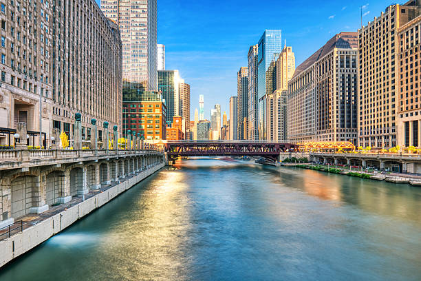 istock Chicago Downtown Cityscape with Chicago River at Sunset 2207982755