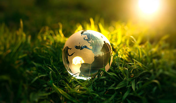 istock Crystal earth globe on green forest background.Earth Day. Environment day, save clean planet, ecology concept.Renewable energy-based green businesses can limit climate change and global warming. 2207985906