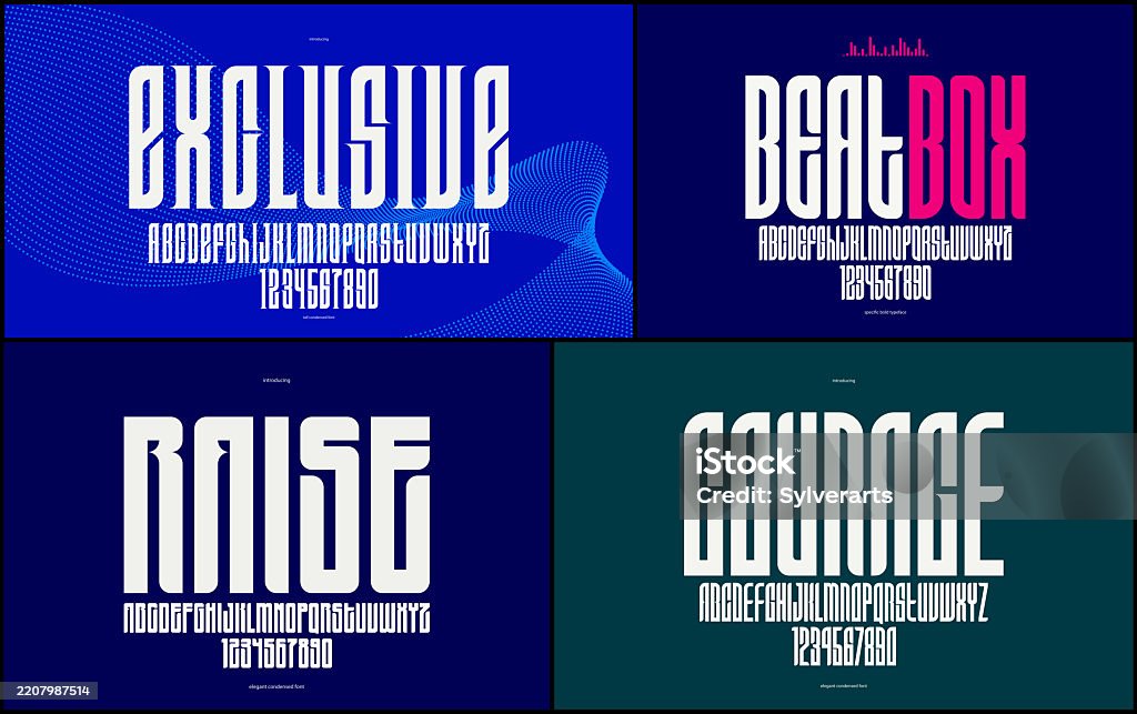 Tall Bold Dynamic Fonts Tall Geometric Vector Fonts Set Bold And Massive Condensed Alphabet ...