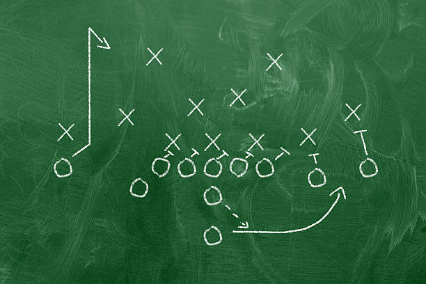 istock Scheme of football game on chalkboard background 2207988521