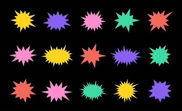 Starburst sale sticker. Sunburst price tag, colors silhouettes on black background.