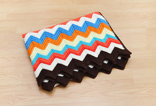 Closeup of a homemade knit blanket from the 1970s.
