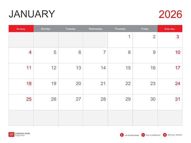 istock January 2026 template, Calendar 2026 design, Desk Calendar 2026 template, Planner simple, Week starts Sunday, Stationery, Wall calendar, printing, advertisement, minimal style, vector illustration 2207998563