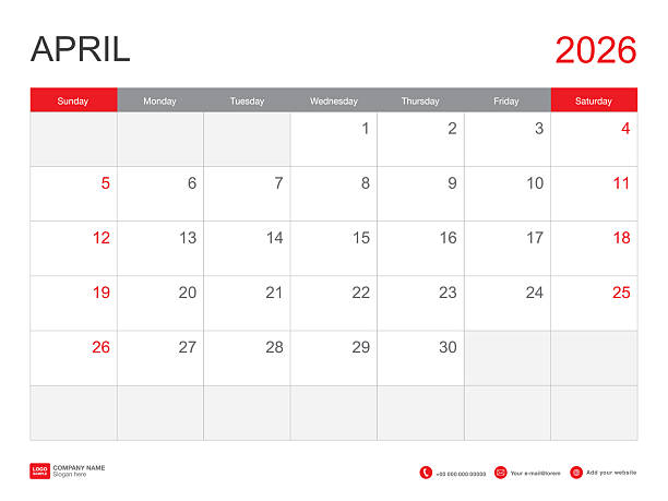 istock April 2026 template, Calendar 2026 design, Desk Calendar 2026 template, Planner simple, Week starts Sunday, Stationery, Wall calendar, printing, advertisement, minimal style, vector illustration 2207998774