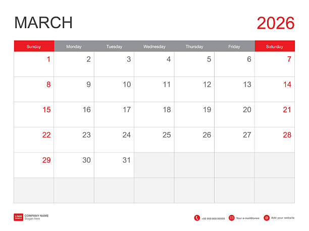istock March 2026 template, Calendar 2026 design, Desk Calendar 2026 template, Planner simple, Week starts Sunday, Stationery, Wall calendar, printing, advertisement, minimal style, vector illustration 2207998776
