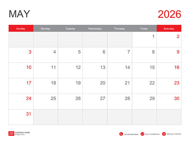istock May 2026 template, Calendar 2026 design, Desk Calendar 2026 template, Planner simple, Week starts Sunday, Stationery, Wall calendar, printing, advertisement, minimal style, vector illustration 2207998862