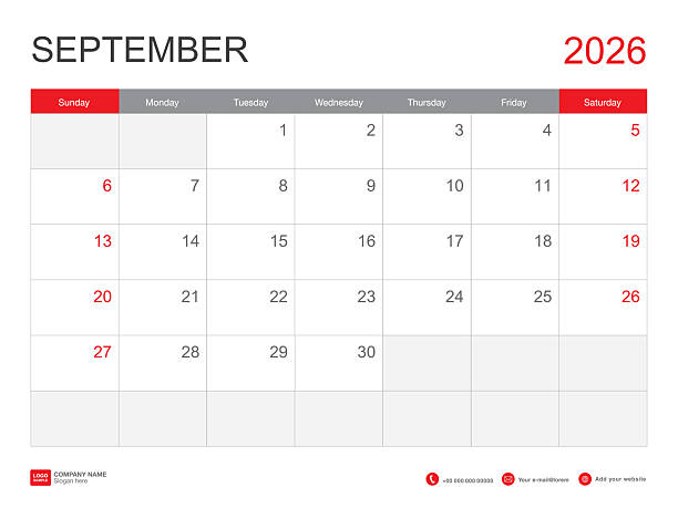 istock September 2026 template, Calendar 2026 design, Desk Calendar 2026 template, Planner simple, Week starts Sunday, Stationery, Wall calendar, printing, advertisement, minimal style, vector illustration 2207998956