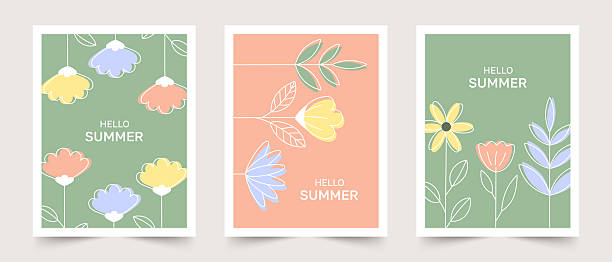istock Summer trendy geometric posters with beautiful flowers in linear style. Minimal floral backgrounds. Vector seasonal template for spring, Women's Day, Mother's Day, Easter. 2208000036