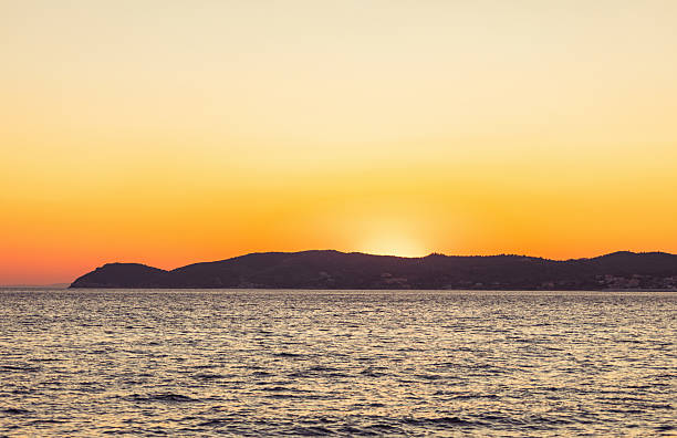 Beautiful sunset on the beach in Vela Luka, island Korcula, Croatia.