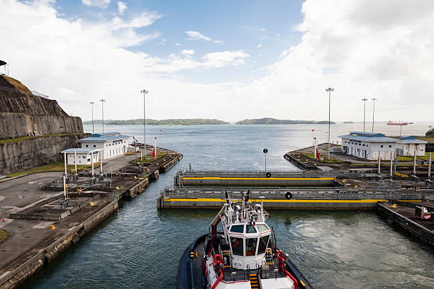 Bocas del Toro, Panama - November 27, 2025: Detail of a ferry sailing in Almirante Bay in the Bocas del Toro Archipelago, Panama.