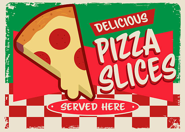 Vector illustration of a Pizza Slices retro Fair Diner sign design with lot's of textures. Use for Restaurant or Diner or Carnival Fair sign. All fonts outlined or expanded. Fully editable vector eps and high resolution jpg in download. Royalty free design.