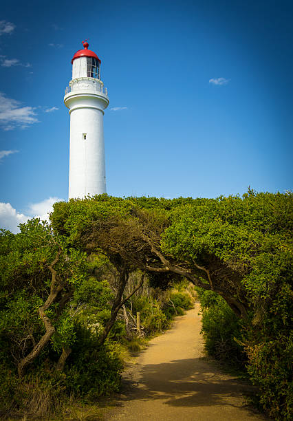 The Aireys Inlet Lighthouse, also known as the Split Point Lighthouse, is an iconic landmark on Victoria's Great Ocean Road. Surrounded by vibrant coastal vegetation, this historic structure offers breathtaking views and is a favorite spot for visitors exploring the region.