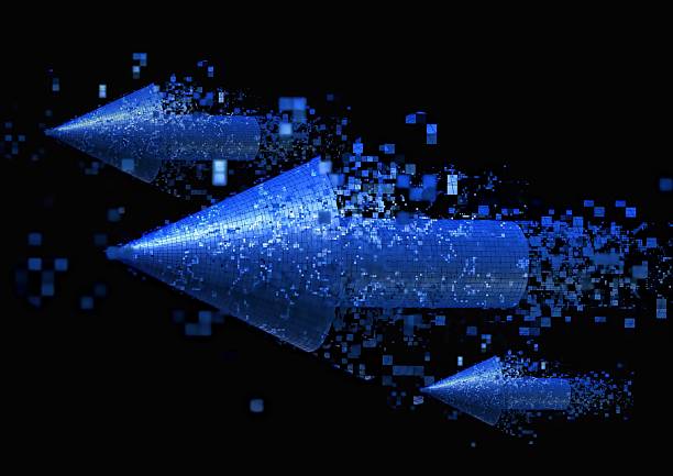 istock 3d rendering of a blue digital arrow on a black background 2208032738