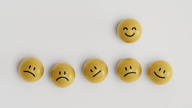 istock yellow blocks with the happy face smile face symbol on white background, evaluation, Increase rating, Customer experience, satisfaction and best excellent services rating concept 2208043624