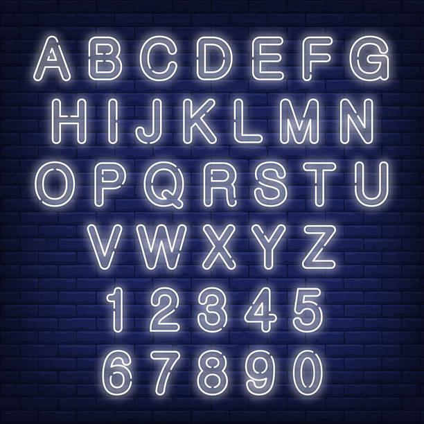 istock English alphabet and numbers. Neon sign with white letters 2208044568