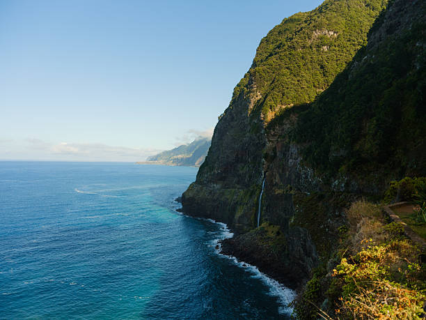 Scenic view of sunny seaside and cliffs on Madeira island, Portugal