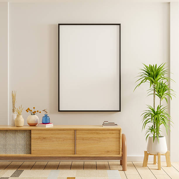 istock Poster mockup with vertical black frame in white wall interior background- 3D rendering 2208046522