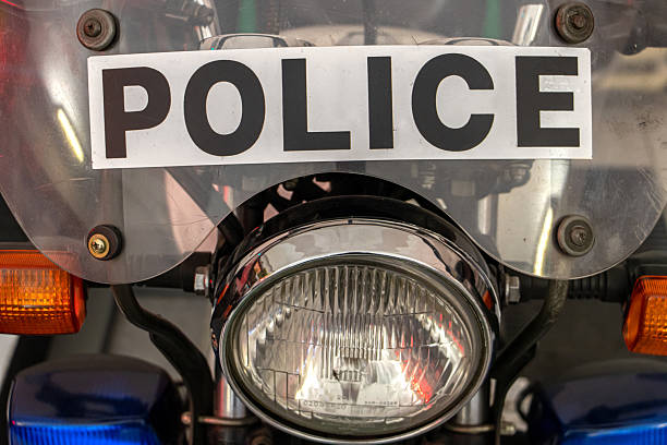 istock Police motorcycle, front view close up 2208053712