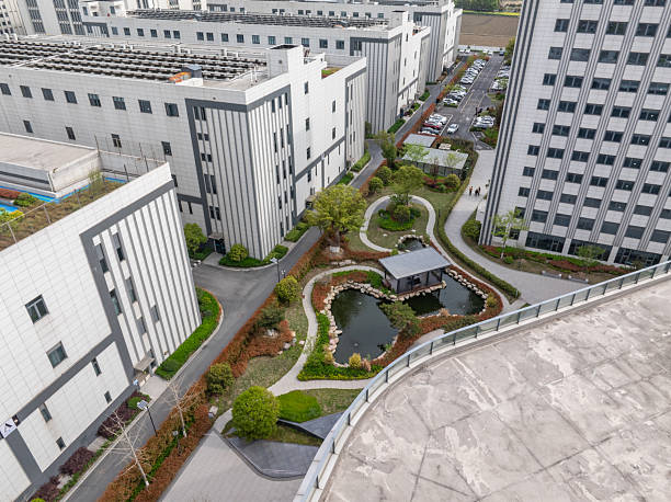 istock aerial view rooftop garden with modern office building 2208058166