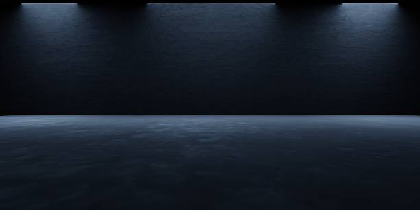 istock 3d rendering of black abstract geometric modern dark room background. Scene for advertising design, showroom, technology, future, modern, sport, game, spaceship, warehouse, garage. Sci Fi Illustration 2208059097