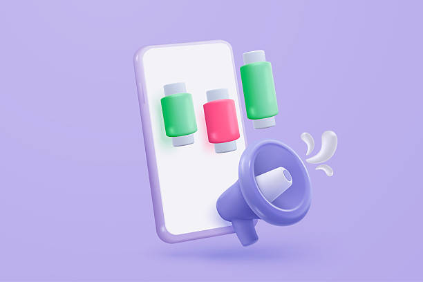 istock 3D stock trading graph statistic report with speaker icon or loudspeaker for announce. megaphone loud shouting with finance business, analyzing investment. 3d trading icon vector render illustration 2208059743