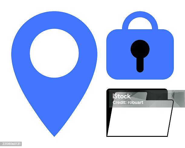 Secure Folder Pin Blue Location Pin Lock Symbol File Folder Representation Of Digital ...