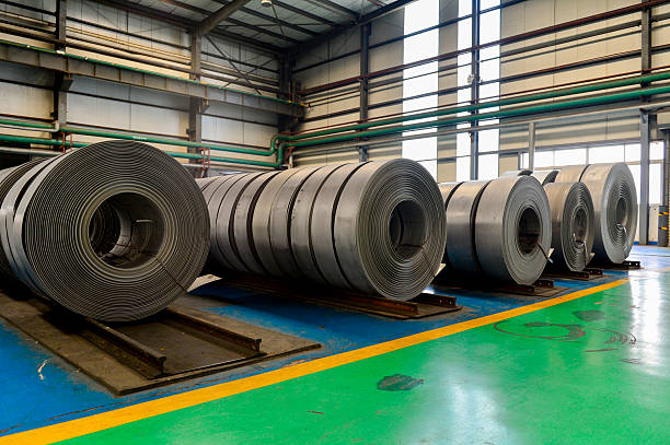 istock Hot rolled strip steel in the warehouse 2208066875