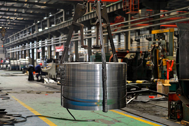 istock Hot rolled strip steel in the warehouse 2208066959