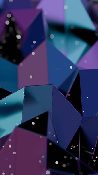 istock Vibrant polygonal shapes in purple and teal with scattered white particles, creating a modern 3D abstract design that fuses geometric facets and luminous surfaces. 2208068850