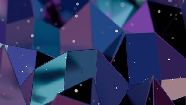 istock Vibrant polygonal shapes in purple and teal with scattered white particles, creating a modern 3D abstract design that fuses geometric facets and luminous surfaces. 2208068865