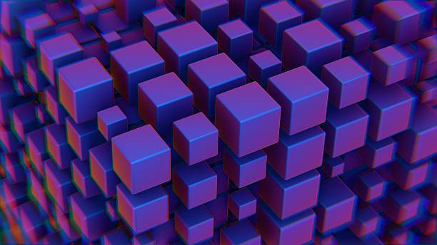 istock Abstract 3D Cluster of Gradient Cubes with Purple and Blue Neon Hues 2208069311