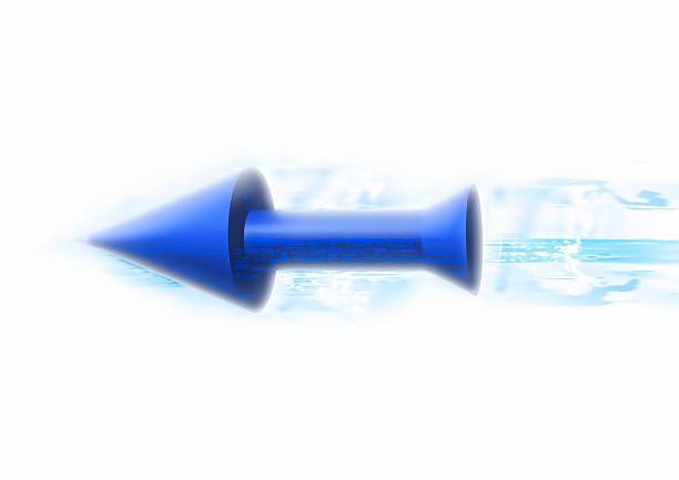 3d rendering of a flying blue digital arrow on a white background with text space