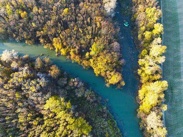 istock Aerial view of small Danube river, Slovakia 2208073668