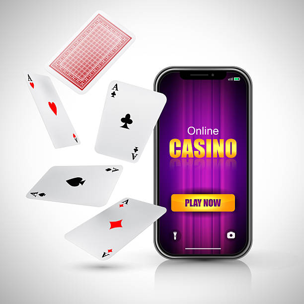 istock Online casino play now lettering on smart phone screen 2208076411