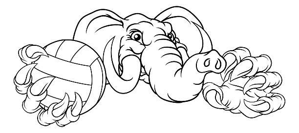 Elephant Volleyball Volley Ball Animal Mascot An elephant volleyball animal sports mascot holding a volley ball in his claw republican elephant logo stock illustrations
