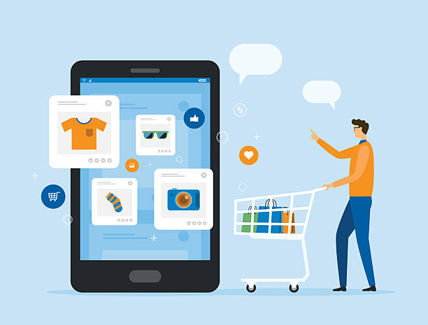 stockillustraties, clipart, cartoons en iconen met flat vector illustration design online shopping and e-commerce concept. - online winkelen