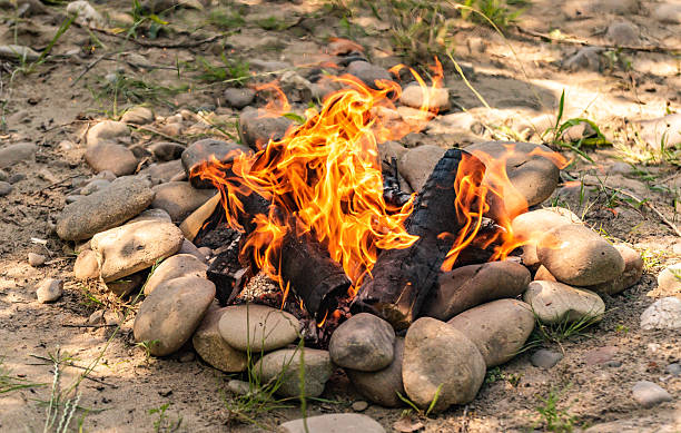 Bonfire on the bank of a mountain river