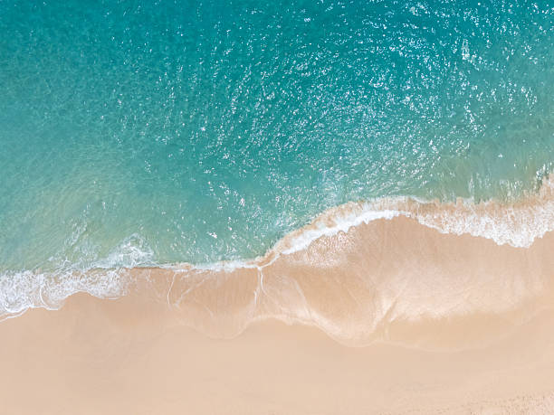 istock Tropical beach with turquoise water top view. 2208084471