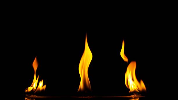 istock Set of Flames Isolated on Black Background. 2208084807